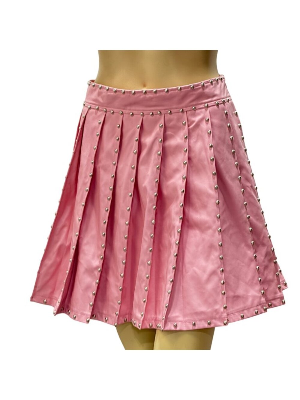 Kiwi Womens Pink Pleated Studded Skirt Faux Leather Mini Size L